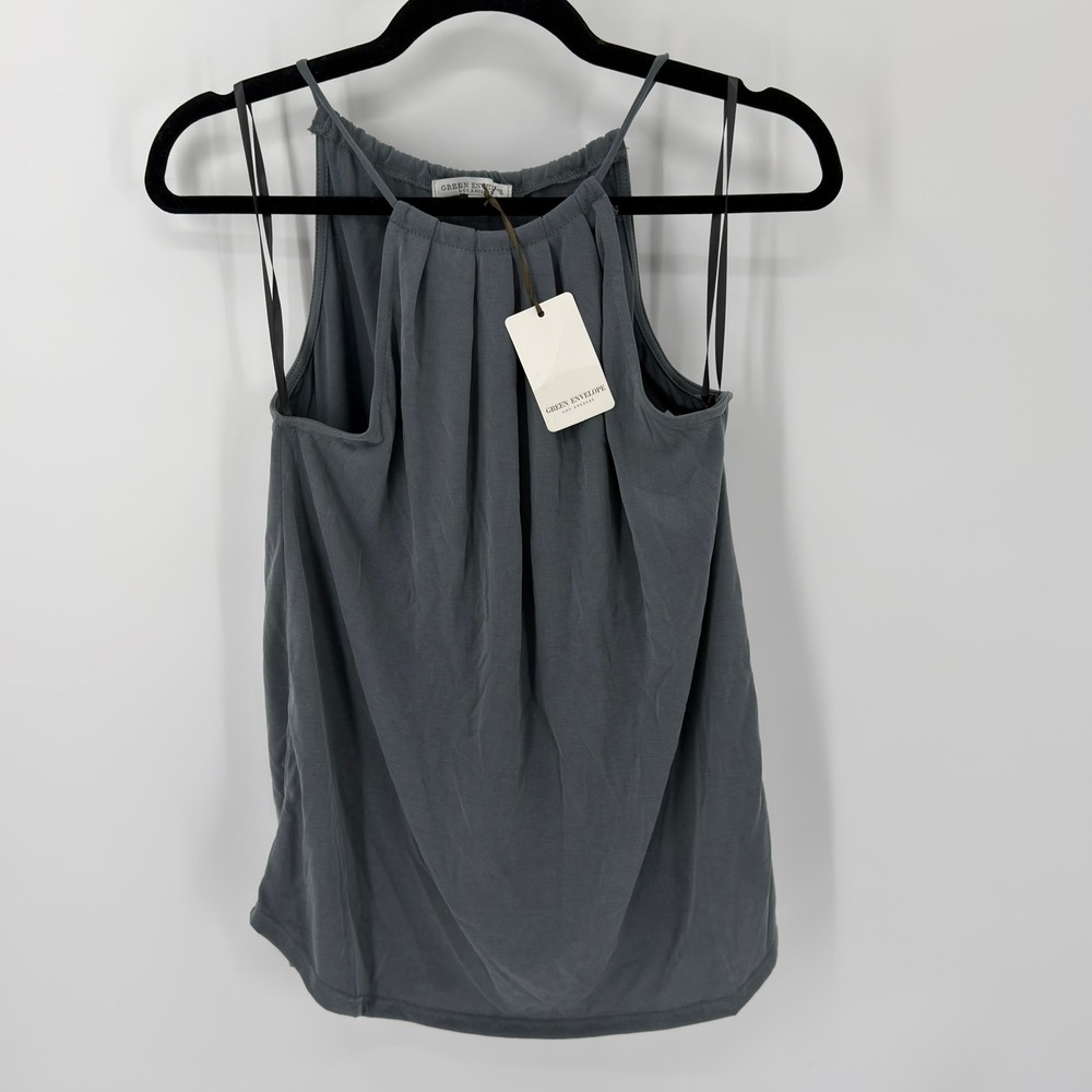 NWT GREEN ENVELOPE Women's Gray Pleated Tank Top Size S Made in Mexico